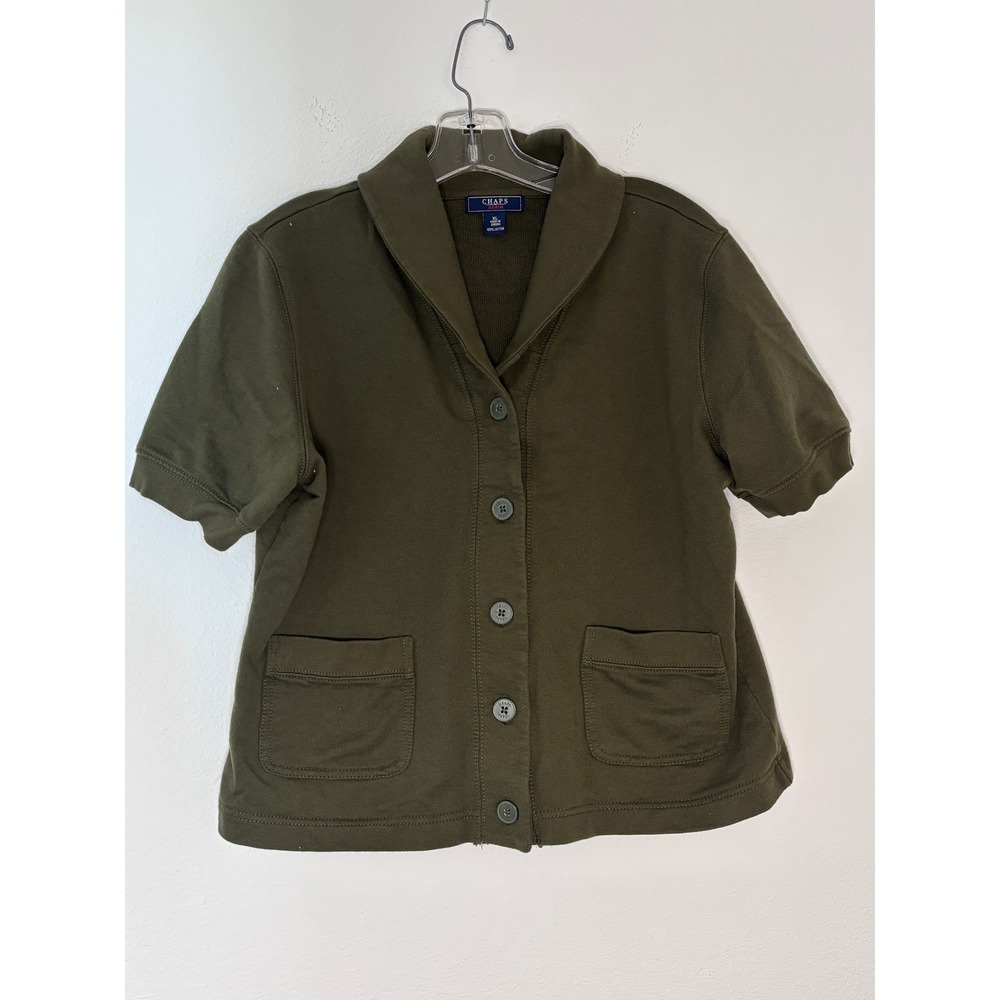 Chaps Denim Womens XL Olive Green Shawl Collar Short Sleeve Cotton Cardigan